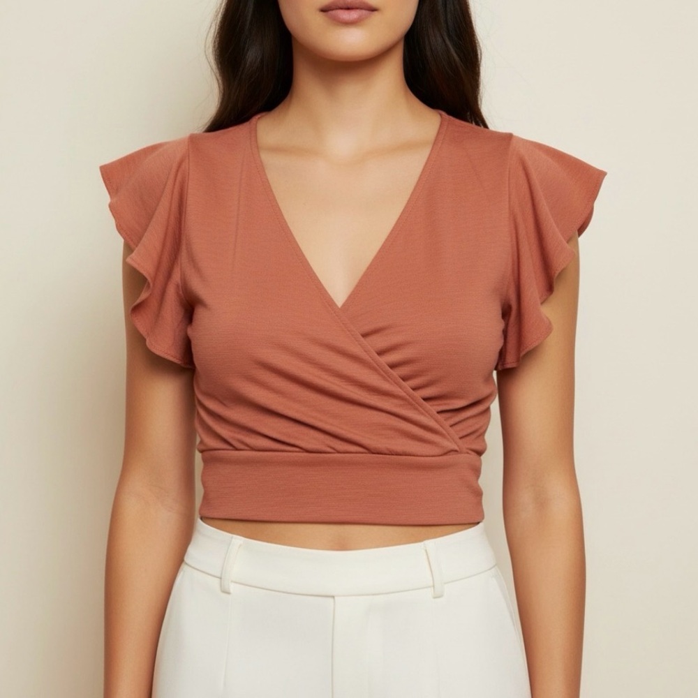 One Love Clothing Los Angeles Mauve Ruffled Crop Top – Size Large